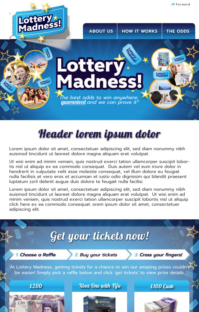 Lottery Madness email design screenshot